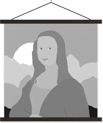 Produktbild von MuchoWow® Textilposter Mona Lisa - Sonne - Schwarz - Weiß 60x60 cm mit schwarzem Rahmen - Posteraufhänger