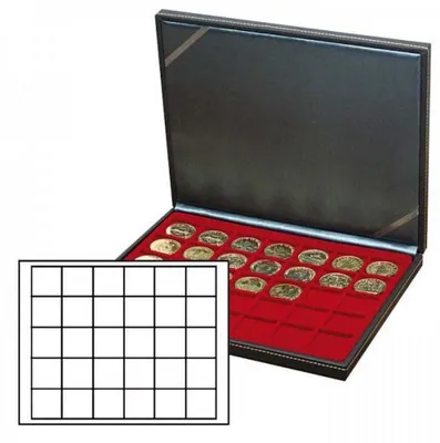 Produktbild von Lindner 2364-2715E Münzkassette NERA M mit dunkelroter Münzeinlage mit 30 quadratischen Fächern für Münzen/Münzkapseln bis Ø 38 mm