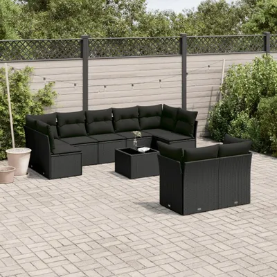 Produktbild von CLORIS 10-tlg. Garten-Sofagarnitur - mit Kissen - Schwarz Poly Rattan - Gartenmöbelgarnituren LL0000255201