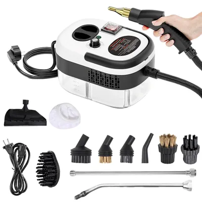 Immagine prodotto di Pulitore a vapore portatile da 2500W - Idropulitrice a vapore ad alta pressione - Pressione: 3 bar - Regolazione a 6 livelli - Pulitore portatile per cucina, forno, auto - Bianco