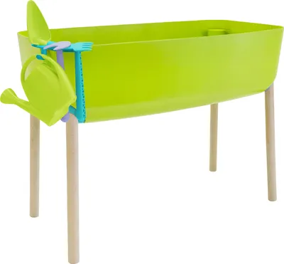 Produktbild von Gardenico Hochbeet für Kinder aus Kunststoff | Kräuterbeet / Blumenbeet für Garten / Balkon / Terrasse in grün | Inklusive 4 Zubehörteilen