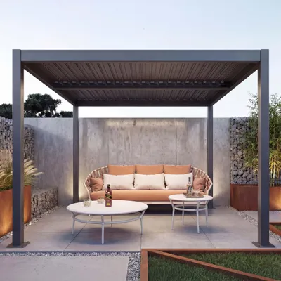 Produktbild von Pergola HWC-L46, Gartenpavillon Lamellen-Pavillon, 11cm-Aluminium-Gestell, Regenrinne sturmfest, 3x4m  anthrazit