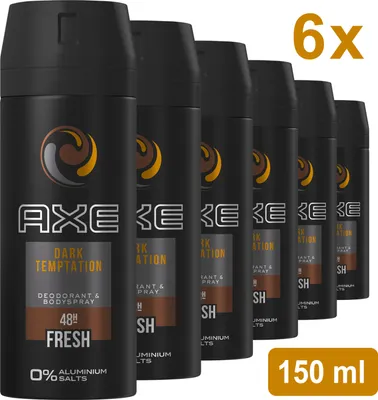 Produktbild von Axe Dark Temptation Deo Spray 150ml | 0% Aluminium, Frische dunkle Schokolade, 48H Schutz, drehbarer Kopf, 150ml + Zama4Zingo Karte (6er Pack)