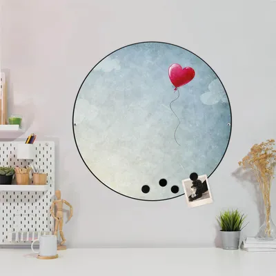 Produktbild von Design Stahlmagnettafel Schwarz Rund 47cm Herzballon