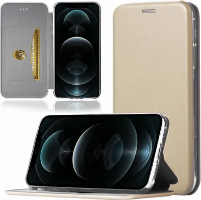 Produktbild von Handy Schutz Hülle für Apple iPhone 12 Pro Max Handytasche mit Magnetdeckel Kartenfach und Standfunktion Klapphülle Gold