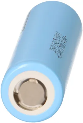 Close-up of the positive terminal of a blue battery.