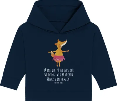 Produktbild von Mr. & Mrs. Panda Organic Baby Hoodie Fuchs Ballerina 24. - 36. Monat - French Navy - Geschenk, Kapuzenshirt, Füchse, Kapuzensweatshirt, Yeah, Party, Tanzen, Geburtstag