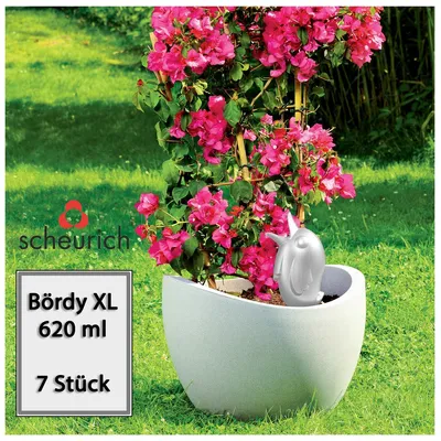 Obrázek produktu pro Nádržka na vodu Scheurich Bördy XL | 7x bílá | objem 620 ml | zalévací míč malý s hliněným podstavcem | dávkovač vody na rostliny a květiny terakotový stonek