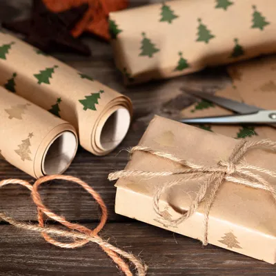Immagine prodotto di Carta da regalo per Natale, abete verde, carta kraft marrone, 0,70 x 10 m