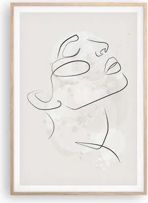 Produktbild von Gerahmtes Poster - Rahmen in heller Eiche - Gesicht Linie Skizze - 70x100 cm - Wand Bild - Wanddeko - Wandbilder - Kunstposter - Wandposter - Bilderrahmen - Bilder - Kunstdruck - P2NPA70x100-5031
