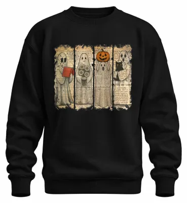 Produktbild von Halloween Geister Vintage Zeitung niedliche Kürbis Katze Sweatshirt Pullover, Schwarz, XXL