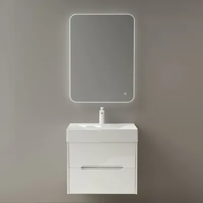 Produktbild von Mai & Mai Badezimmermöbel Waschbeckenunterschrank mit Softclose Schubladen inkl. Mineralguss Waschbecken LED-Badspiegel 80cm in Weiß Badmöbel-Set Yoga