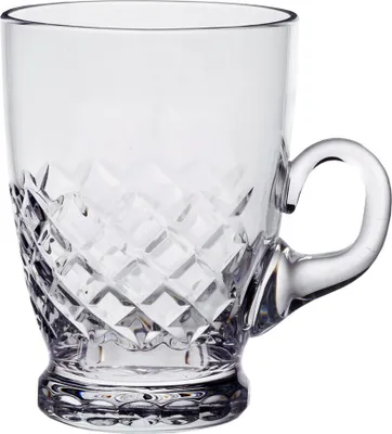 Produktbild von Glastasse Karo 300 ml Henkelbecher Teetasse Bleikristallglas klar