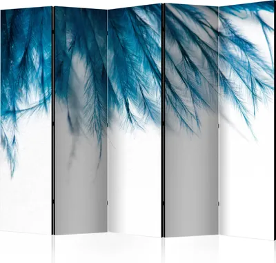 Produktbild von 5-teiliger Einseitiger Vlies Paravent - Sapphire Feathers II 225x172 cm Tiere b-B-0196-z-c