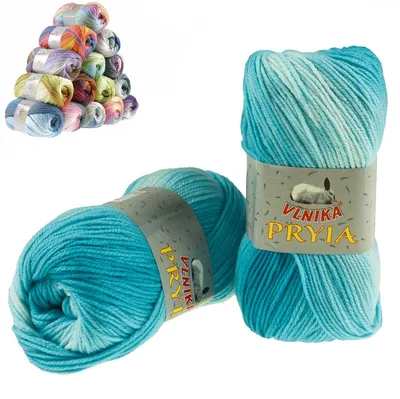 100g Farbverlaufsgarn PRYIA Strickwolle türkis blau creme