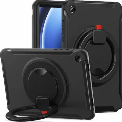 Produktbild von Mobigear RingGuard  Samsung Galaxy Tab A9 Plus (2023) Hülle Kunststoff,Silikon Backcover + Ständer - Schwarz