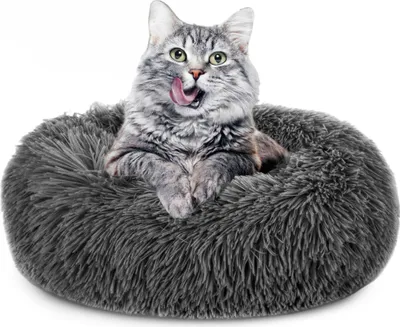 Produktbild von Katzenbett flauschig 60 cm - Katzenkorb Katzenkissen Katzen Bett Katzenkörbchen Rund cat Bed Dunkelgrau