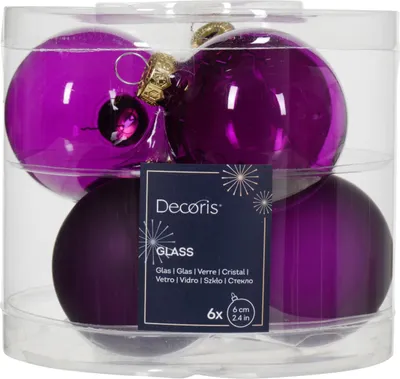Produktbild von Decoris Weihnachtskugeln aus Glas Ø 6 cm violett 6 Stück