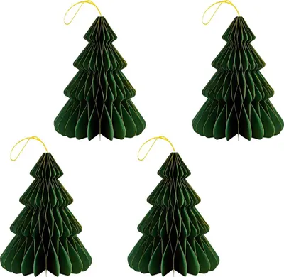 Image de set de 4 élégantes décorations de Noël Origami Design Vert foncé