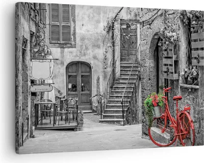 Produktbild von Bild auf Leinwand - Leinwandbild - Einteilig - Rot Fahrrad Allee - 70x50cm - Wand Bild - Wanddeko - Wandbilder - Leinwanddruck - Bilder - Wanddekoration - Leinwand bilder - Wandbild - AA70x50-4410