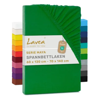 Produktbild von Lavea® Spannbettlaken 60x130cm - 70x140cm Maya Jersey, Bettlaken 100% Baumwolle, Matratzen bis 12 cm, Spannbetttücher, Waldgrün