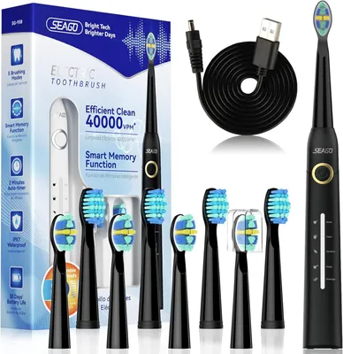 Produktbild von Elektrische Schallzahnbürste mit 40000 VPM, USB wiederaufladbar, 5 Modi, 8 Bürstenköpfe, Timer & IPX7 wasserdicht für Erwachsene
