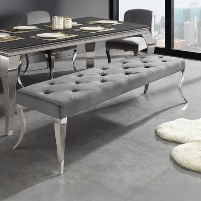 Produktbild von riess-ambiente Sitzbank MODERN BAROCK DELUXE 170cm grau silber Samt Edelstahl Chesterfield Knopfheftung