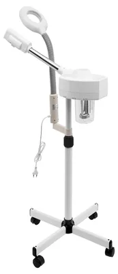 Image de Appareil de vapeur pour le visage - Nettoyeur de pores 2 en 1 - Appareil de vapeur pour salon de beauté - Lampe loupe LED 5x - 800 W - Appareil de beauté hydratant - Blanc