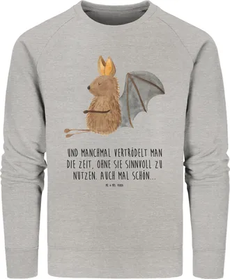 Produktbild von Mr. & Mrs. Panda Baumwoll Pullover Fledermaus Sitzen Größe S - Heather Grey - Geschenk, Fledermäuse, Motivation, Entspannen, Sweatshirt, Sweater, Lustige Sprüche, Pulli