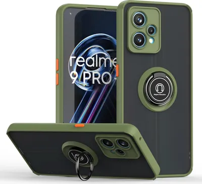 Produktbild von OPPO Realme 9 Pro+ Hülle, Ring Halter Ständer Matte Transluzent TPU Rahmen Stoßfest Schutzhülle für OPPO Realme 9 Pro+ Grün