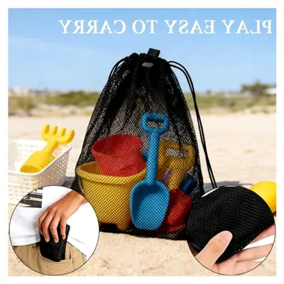 Produktbild von 2 Stück Mesh Strandtaschen mit Kordelzug 50 x 45 cm