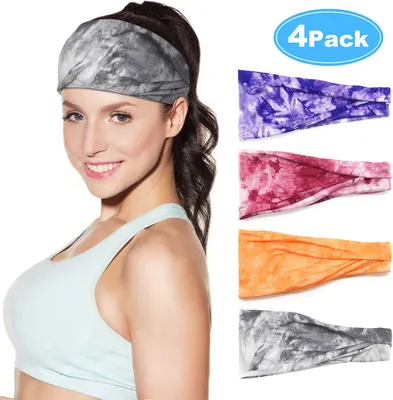Image de Bandeaux de transpiration, pack de 4, bandeaux sportifs pour hommes et femmes, bandeau de transpiration pour hommes pour l'entraînement, la course, la randonnée, le yoga, le basket, le cyclisme - couleur de bandeau A