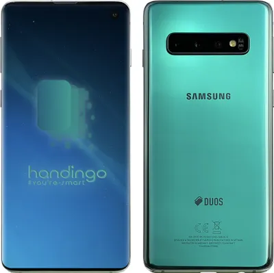 Front and back views of two Samsung Galaxy S10 phones.