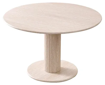 Obrázek produktu pro Kulatý jídelní stůl - Skleněný jídelní stůl - Moderní, minimalistický design - Dřevěná konstrukce - Pro 4 osoby - Průměr až 120 cm - Vzhled dřeva v žlutém odstínu