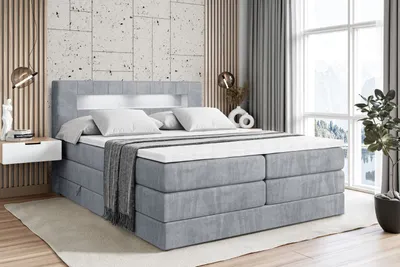 Produktbild von ALTDECOR Boxspringbett mit 2 Matratzen und Topper - 160x200 cm - ORGOL KING - Grau Samt - Polsterbett mit, H3- und H4- Matratzen, Bettkasten und Lattenrost, Bett mit Stauraum