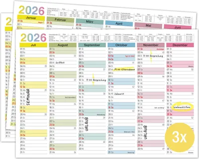 Produktbild von Tafelkalender 2026 A4 "bunt" - Kalender 2026 mit Ferien & Feiertagen | Jahreskalender, Wandkalender 2026 DIN A4 als Jahresplaner | Blattkalender 12 Monate