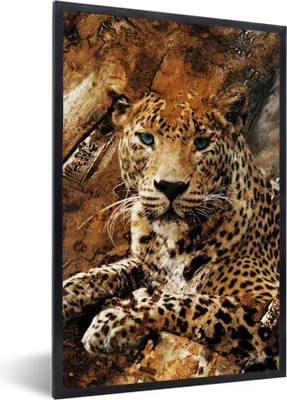 Produktbild von MuchoWow® Gerahmtes Poster Leopard - Steine - Wand 20x30 cm - Poster mit Schwarzem Bilderrahmen Wandposter Rahmen Foto Bilder - Drucken - Bilder Poster im Rahmen