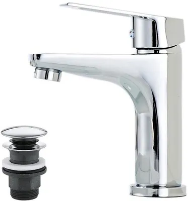 Productafbeelding van Ibenzoa® Chromen wastafelmengkraan – Éénhendelmengkraan met trekstang en afvoer, messing, bevestigingsafstand 32–35 mm, 3/8" aansluitingen