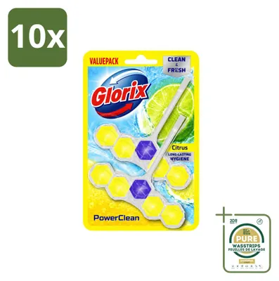 Produktbild von 10 x Glorix Power Clean WC-Einhänger Zitrone - Vorratspackung - 10 Stücke