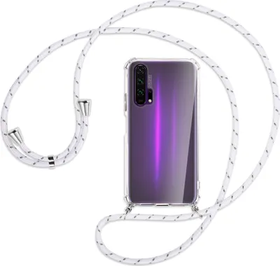Produktbild von Handykette Backcover-Schutzhülle mit Band (Metall silberfarben) für Honor 20 Pro - weiß/grau