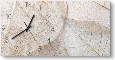 Produktbild von DEQORI Glasuhr 60x30 cm Zahlen 'Zarte Blattstrukturen' Wanduhr Glas Uhr Design leise Küchenuhr