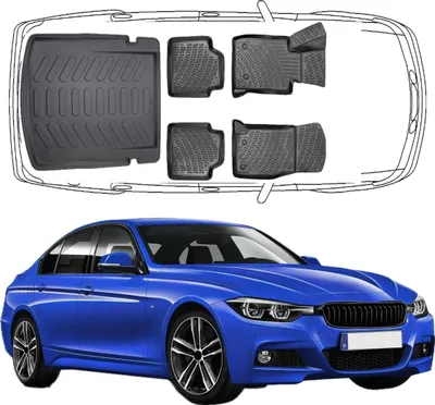 Produktbild von 3D Auto Fußmatten & Kofferraumwanne Set Kompatibel mit BMW 3'er F30 2012-2019 Sedan Limousine