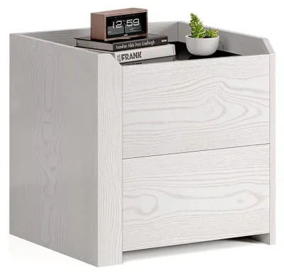 Imagen del producto de Mesita auxiliar con 2 cajones, de cristal templado, 45 x 45 x 40 cm, ideal para salones y dormitorios