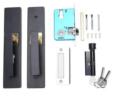 Image de Poignée de porte avec serrure et clé – en aluminium, robuste et silencieuse, ferrure de porte haute sécurité pour salle de bains et chambre à coucher, noir