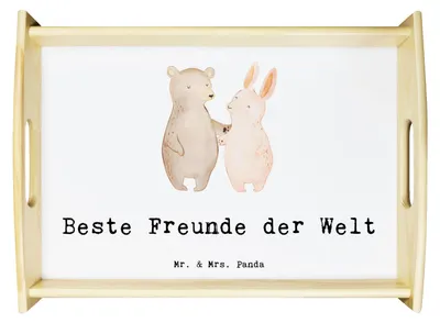 Produktbild von Mr. & Mrs. Panda Deko Tablett Hase Beste Freunde der Welt - Weiß - Geschenk, Best Friends, Freundin, Bett-Tablett, Bff, aus holz, zum servieren, Sofa, Geschenkidee, Bae