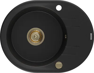 Produktbild von Mexen Kevin Granitspüle 1-beckig mit Abtropffläche 586 x 458 mm, schwarz, goldener Siphon - 6517581005-77-G