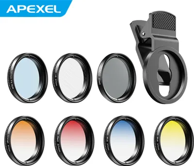 Obrázek produktu pro APEXEL APL-37UV-7G Professional 7-in-1 Phone Lens Filter Kit 37 mm Degree Red Blue Yellow Orange Filter + CPL ND Star Filter Kompatibilní s ios Huawei Většina smartphonů a objektivů fotoaparátů s 37 mm závitem