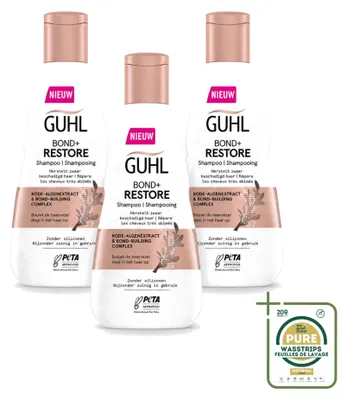 Imagen del producto de 3 champús Guhl Bond+ Restore para cabello dañado - 250 ml - Pack ahorro - 3 unidades