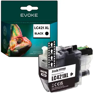 Image de Encre de cartouche Evoke pour imprimantes Brother LC-421 XL, noire, 16 ml, rendement de 500 pages, compatible avec les modèles LC-421, DCP-J1050DW, DCP-J1140DW et MFC-J1010DW