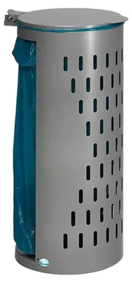 Produktbild von Kompakter Abfallsammler gelocht mit Deckel | 35cm Einfüllöffnung | HxBxT 85x44x44cm | Stahl | Silber
